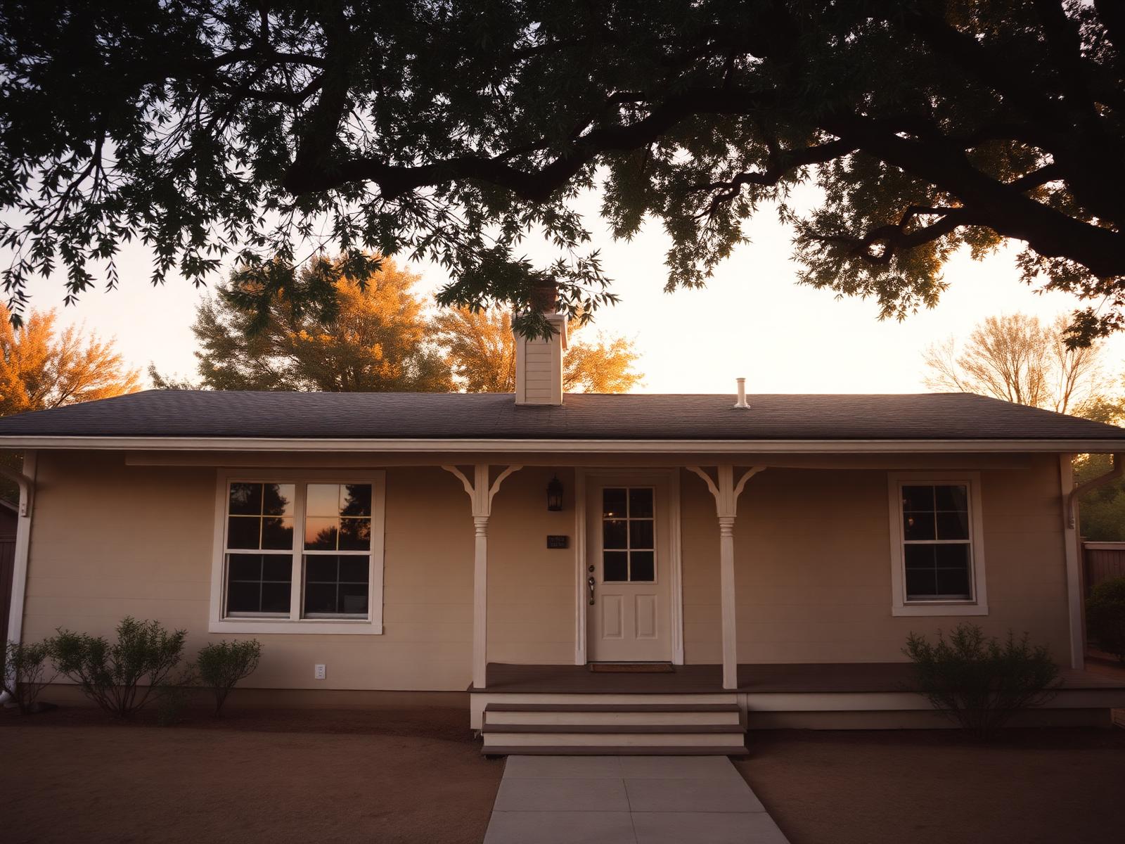 A warmly lit family home at golden hour